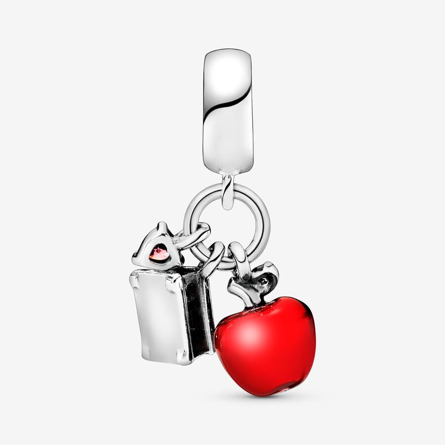 Disney Snow White silver dangle with red and clear cubic zirconia, light green crystal and red enamel