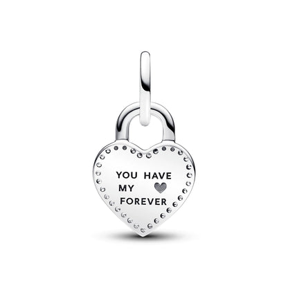 Two-tone Twistable Heart Padlock Double Dangle Charm