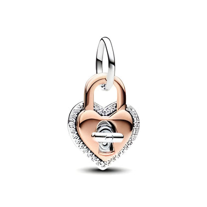Two-tone Twistable Heart Padlock Double Dangle Charm