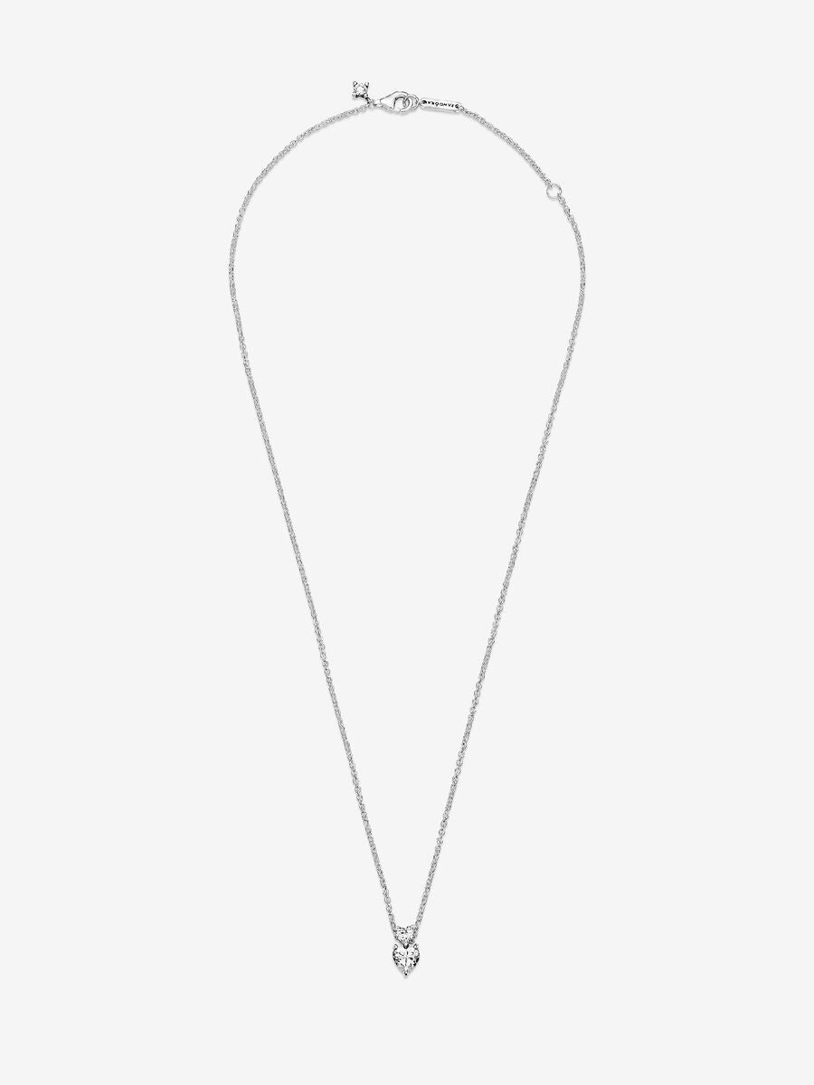 Double Heart Pendant Sparkling Collier Necklace Sterling silver