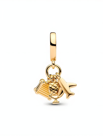 LIMITED EDITION Airplane, Globe & Suitcase Triple Dangle Charm