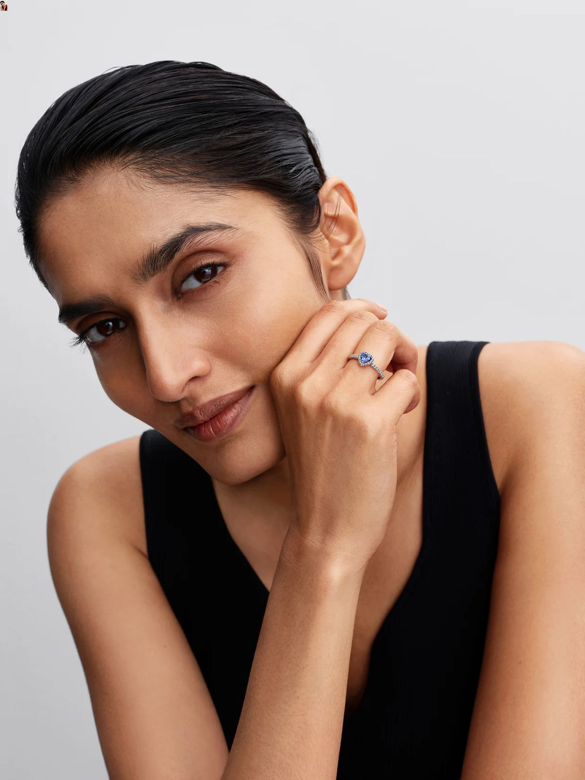 Sparkling Blue Elevated Heart Ring