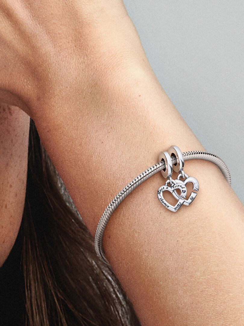 Linked Sister Hearts Split Dangle Charm