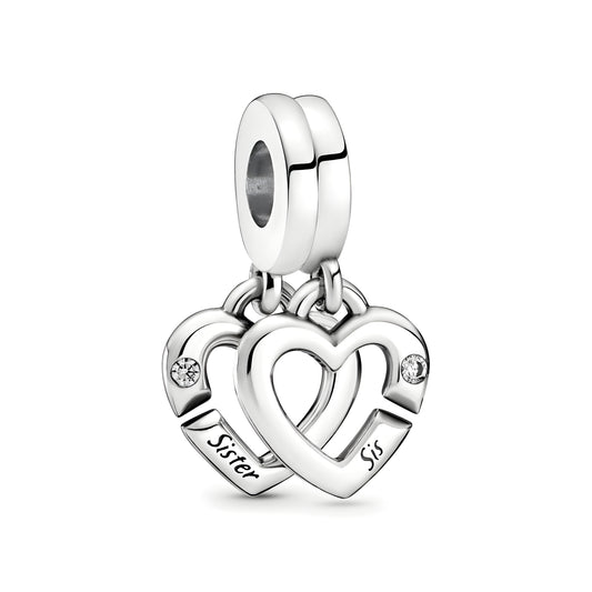 Linked Sister Hearts Split Dangle Charm