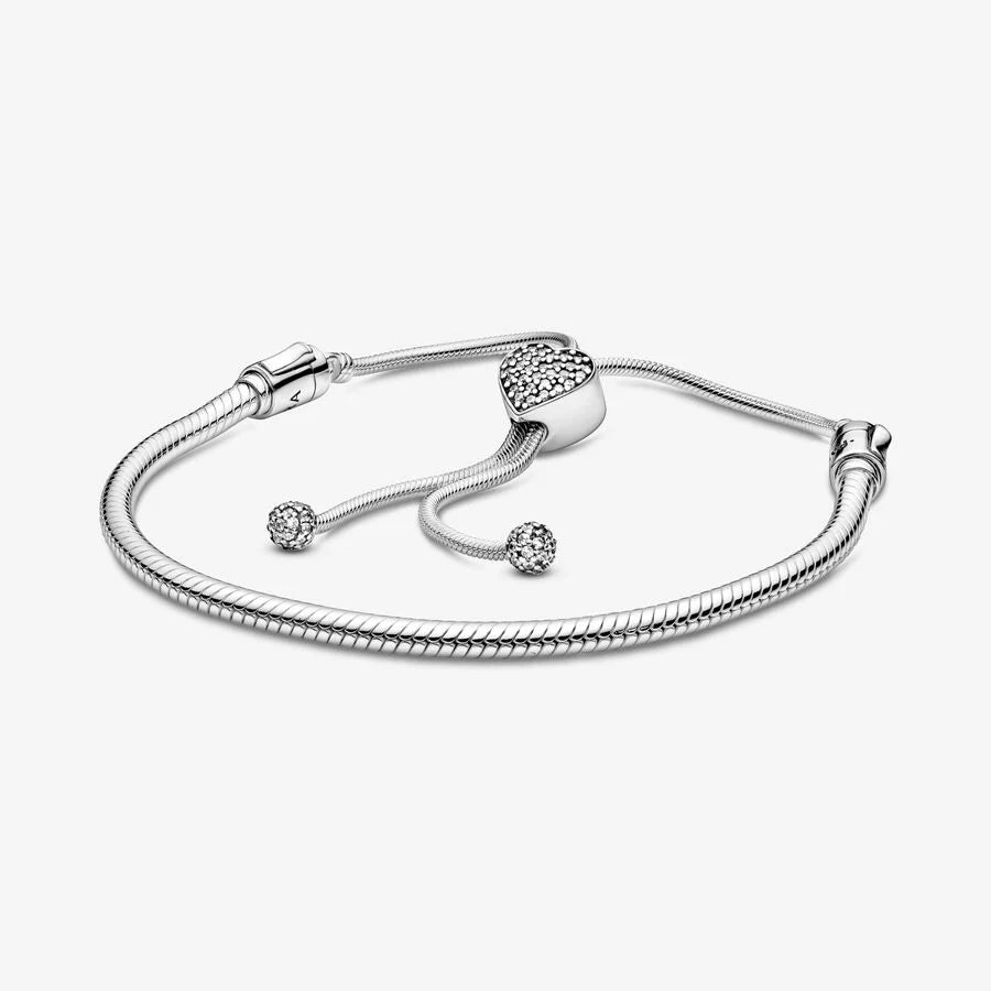 Pavé Heart Clasp Snake Chain Slider Bracelet