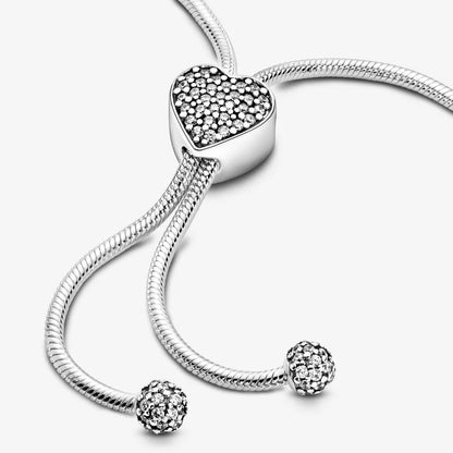 Pavé Heart Clasp Snake Chain Slider Bracelet