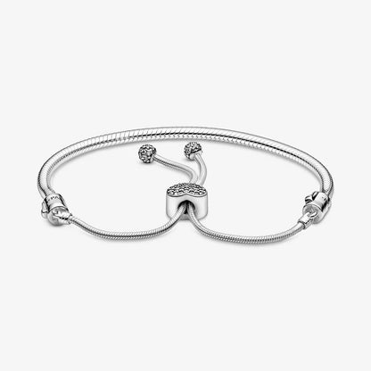 Pavé Heart Clasp Snake Chain Slider Bracelet