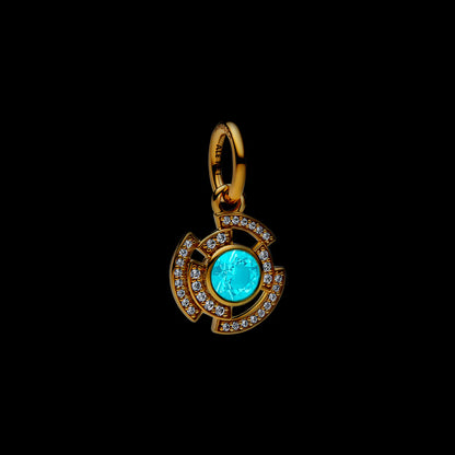 MARVEL IRON MAN 14K GOLD-PLATED DANGLE WITH CLEAR CUBIC ZIRCONIA AND GLOW IN THE DARK ENAMEL