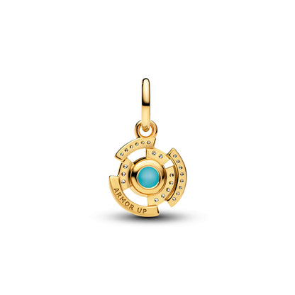 MARVEL IRON MAN 14K GOLD-PLATED DANGLE WITH CLEAR CUBIC ZIRCONIA AND GLOW IN THE DARK ENAMEL