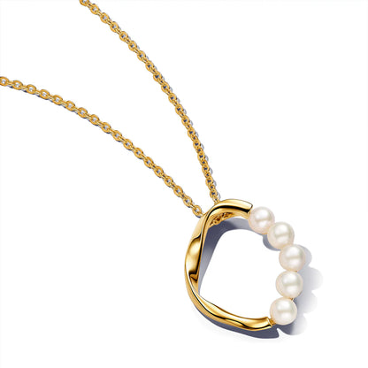 Organically Shaped Circle & Treated Freshwater Cultured Pearls Pendant Necklace