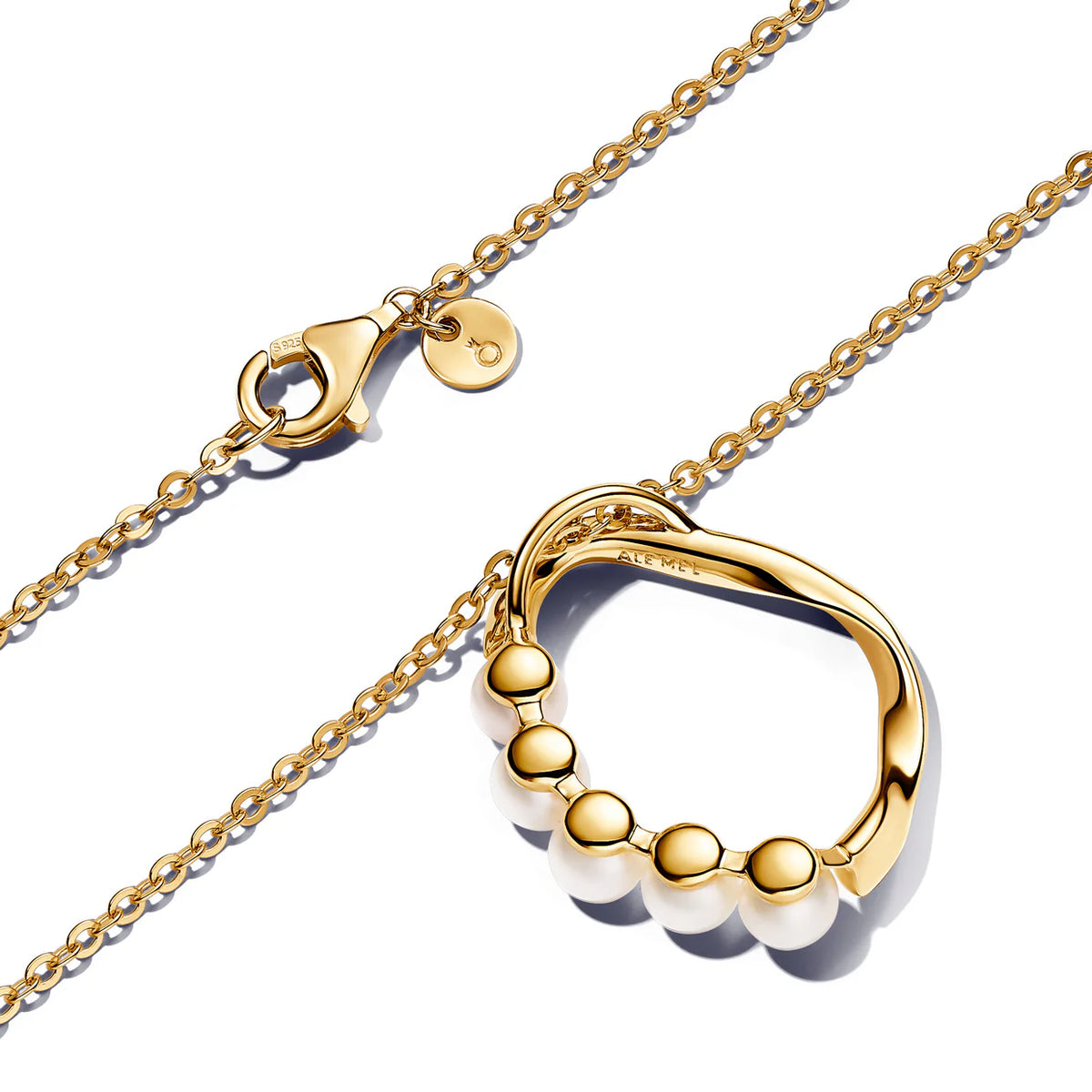 Organically Shaped Circle & Treated Freshwater Cultured Pearls Pendant Necklace