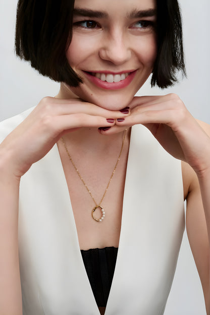 Organically Shaped Circle & Treated Freshwater Cultured Pearls Pendant Necklace