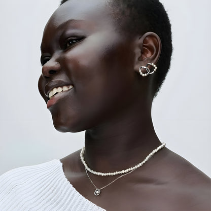 Organically Shaped Pavé Circle & Treated Freshwater Cultured Pearl Collier Necklace
