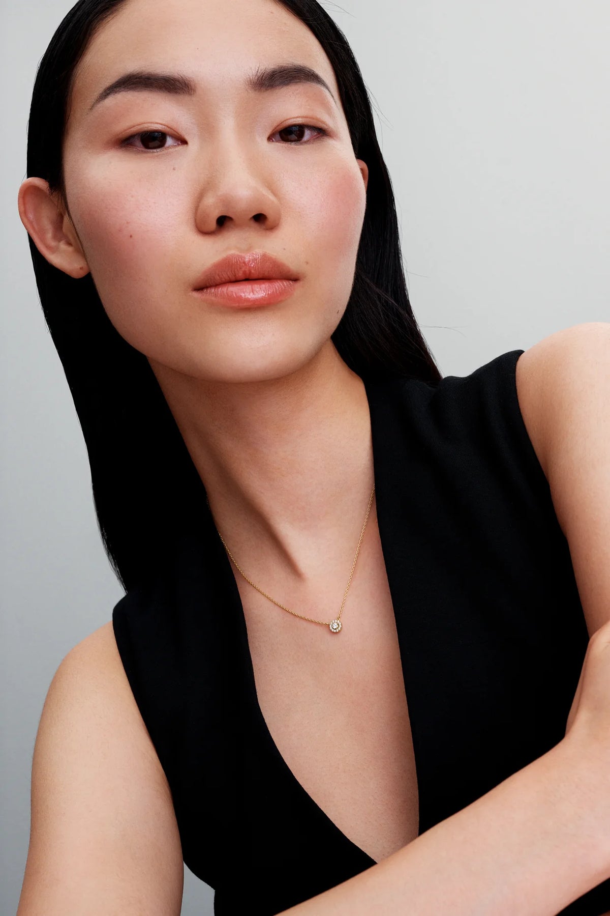 14k gold-plated collier with clear cubic zirconia