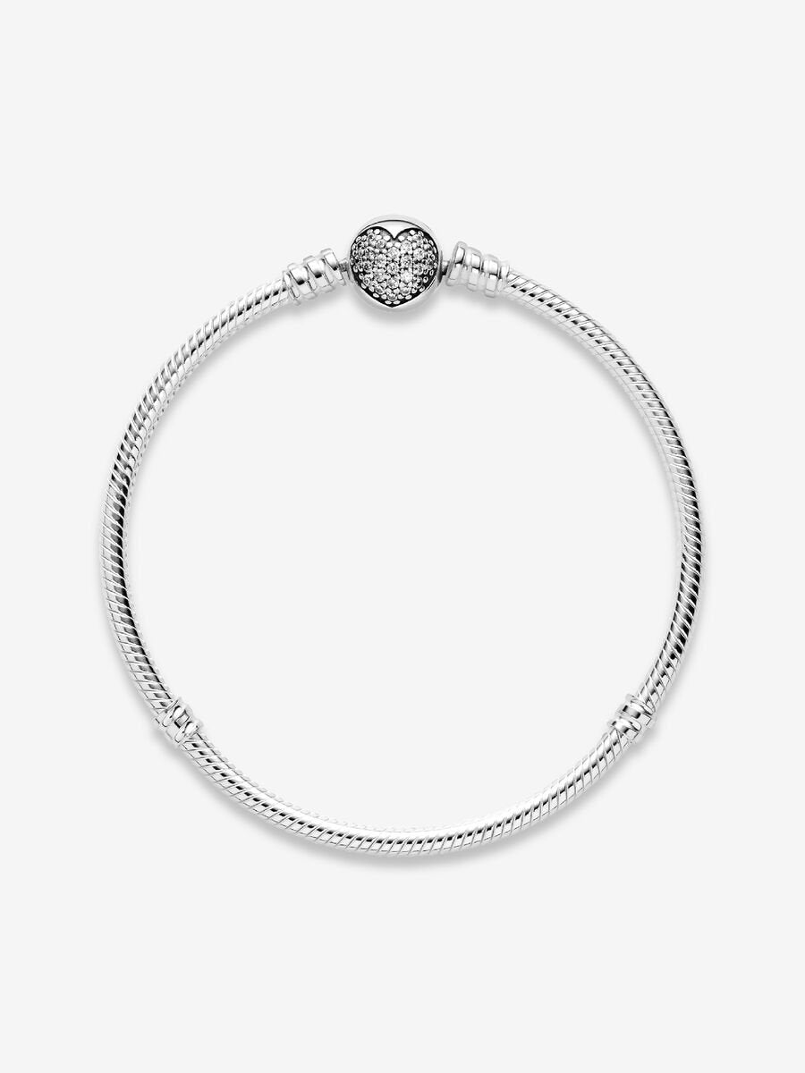 Pandora Moments Sparkling Heart Clasp Snake Chain Bracelet