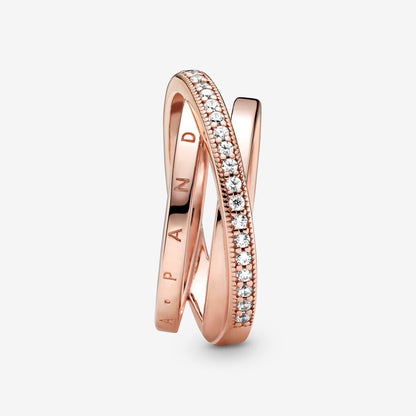 Crossover Pavé Triple Band Ring
14k rose gold plating
