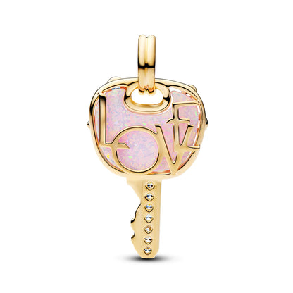 Opalescent Pink Love Key Large Dangle Charm