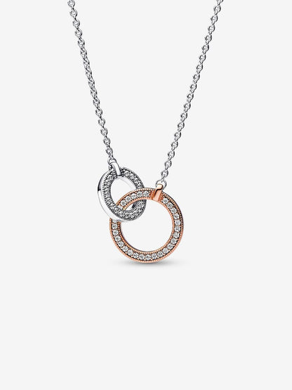 Pandora Signature Two tone Intertwined Circles Necklace
Sterling silver, 14k rose gold plating
