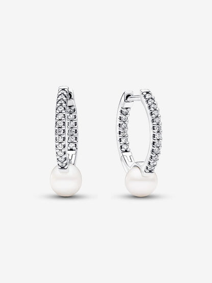 Treated Freshwater Cultured Pearl & Pavé Hoop Earrings