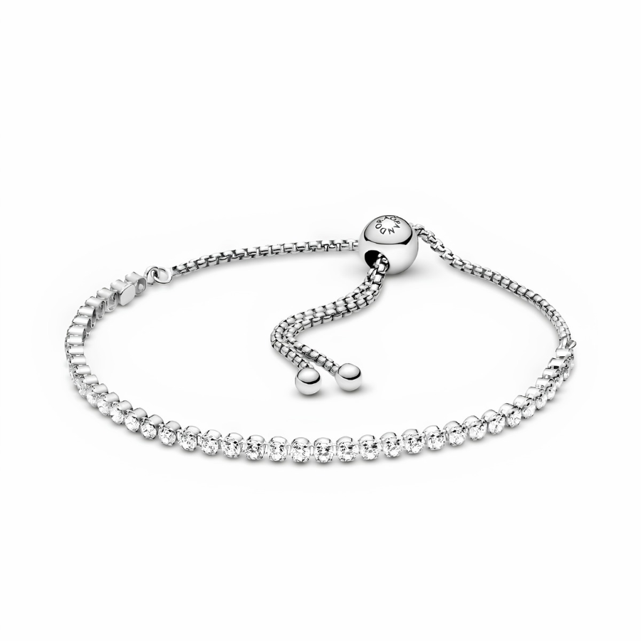 Rhodium Plated Sterling Silver Bracelet With Clear Cubic Zirconia