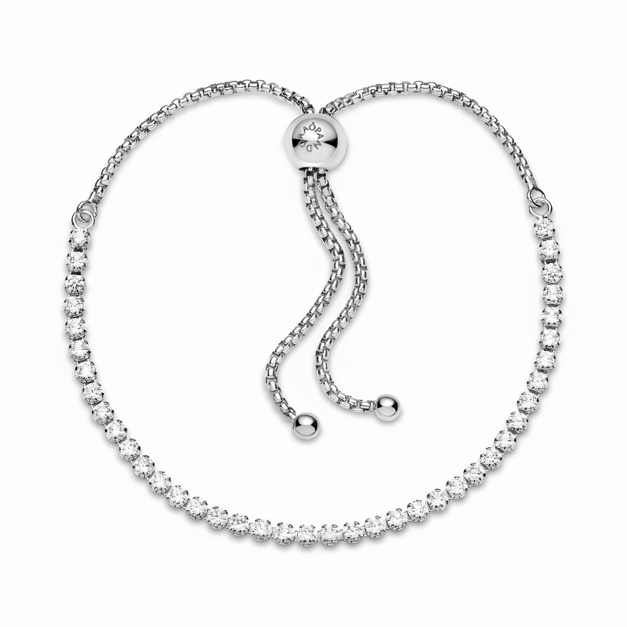 Rhodium Plated Sterling Silver Bracelet With Clear Cubic Zirconia
