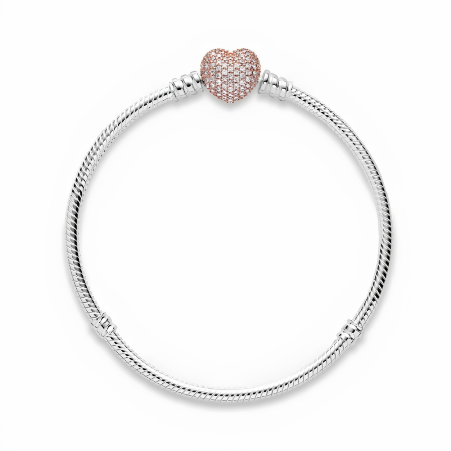 Moments Pavé Heart Clasp Snake Chain Bracelet