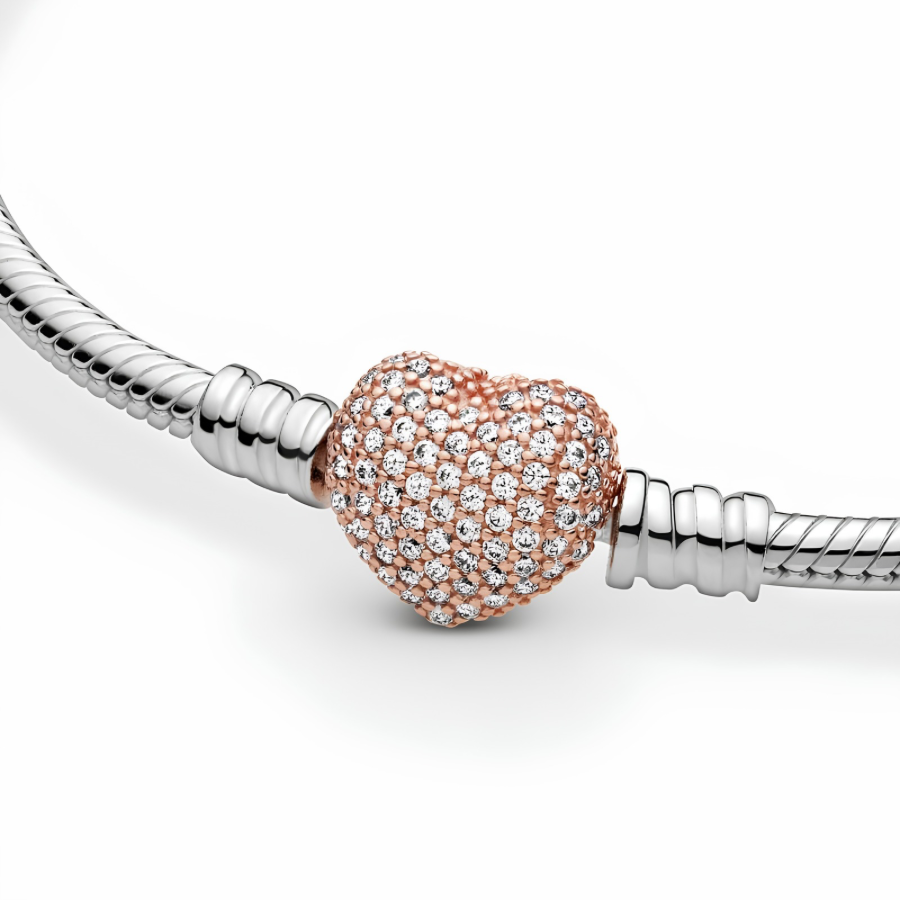 Moments Pavé Heart Clasp Snake Chain Bracelet