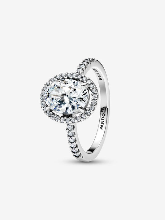 Oval Sparkling Halo Statement Ring