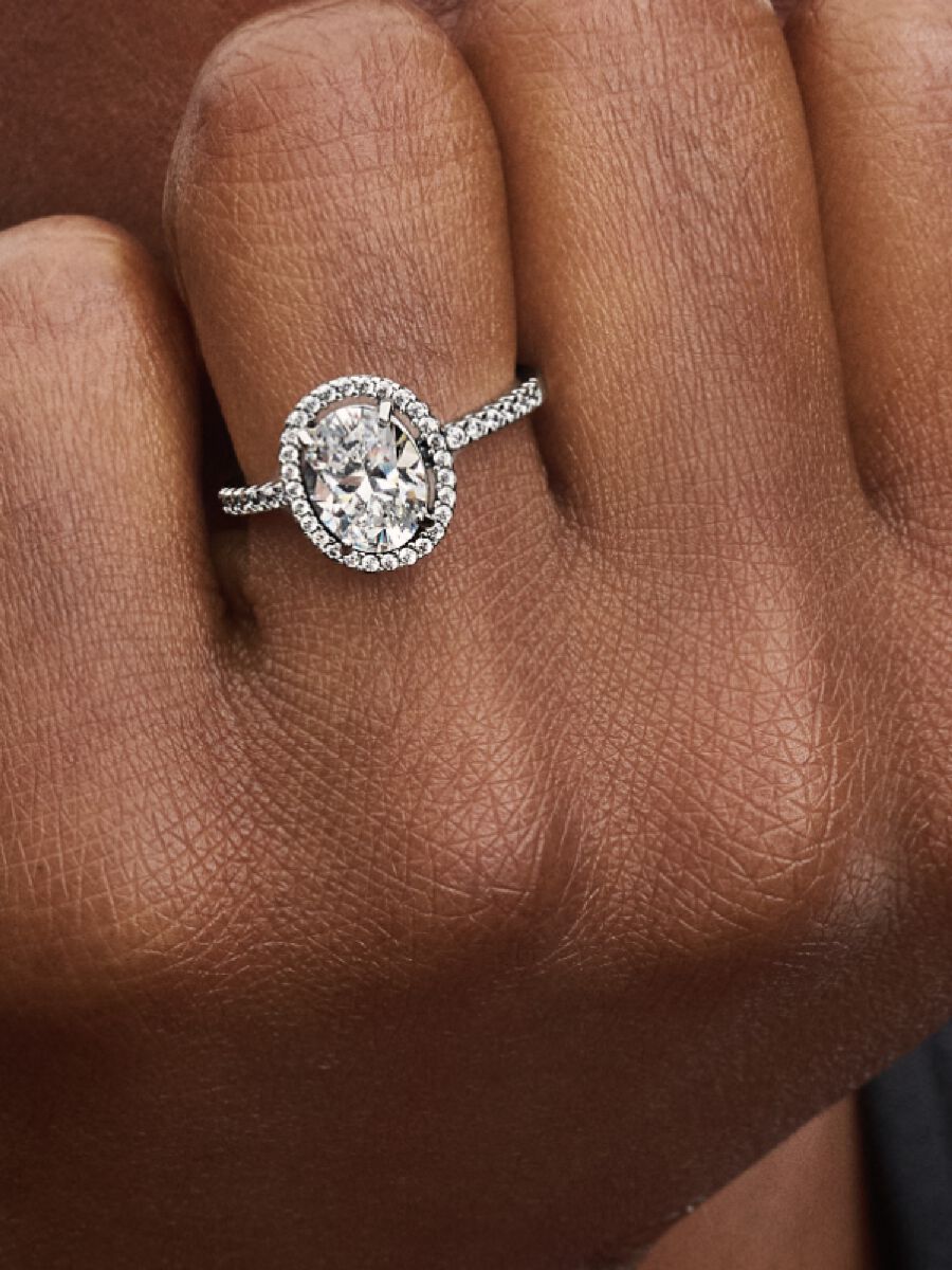 Oval Sparkling Halo Statement Ring