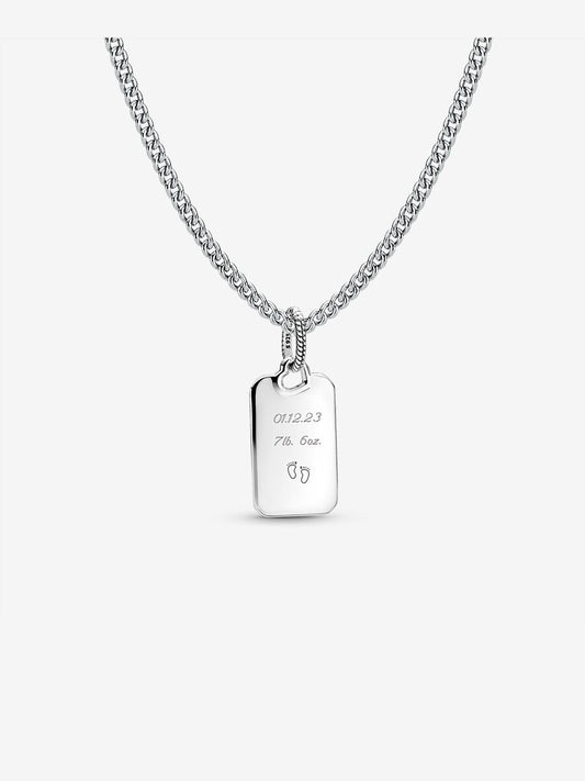 Engravable Rectangle Tag Pendant Necklace Set
