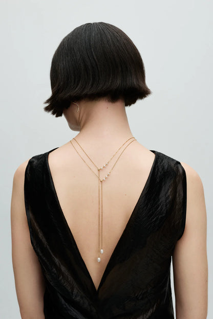 14K Gold-Plated Drop Necklace With White Treated Freshwater Cultured Pearl And Sliding Clasp