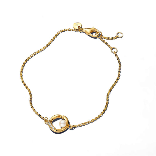 14k gold-plated bracelet with treated white freshwater cultured pearl and clear cubic zirconia - Chain bracelets