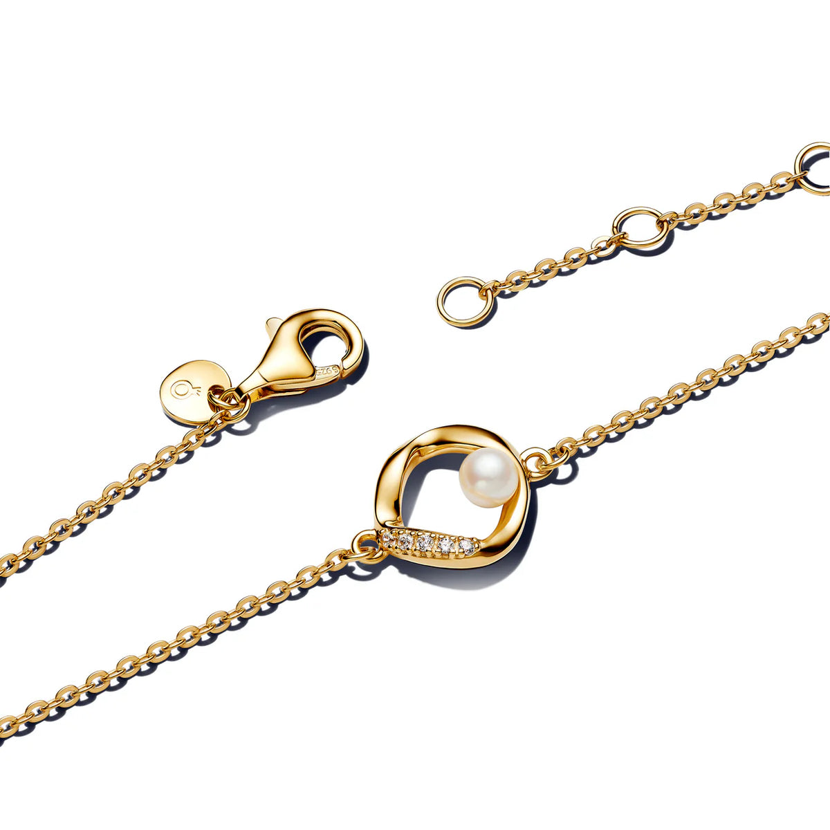 14k gold-plated bracelet with treated white freshwater cultured pearl and clear cubic zirconia - Chain bracelets