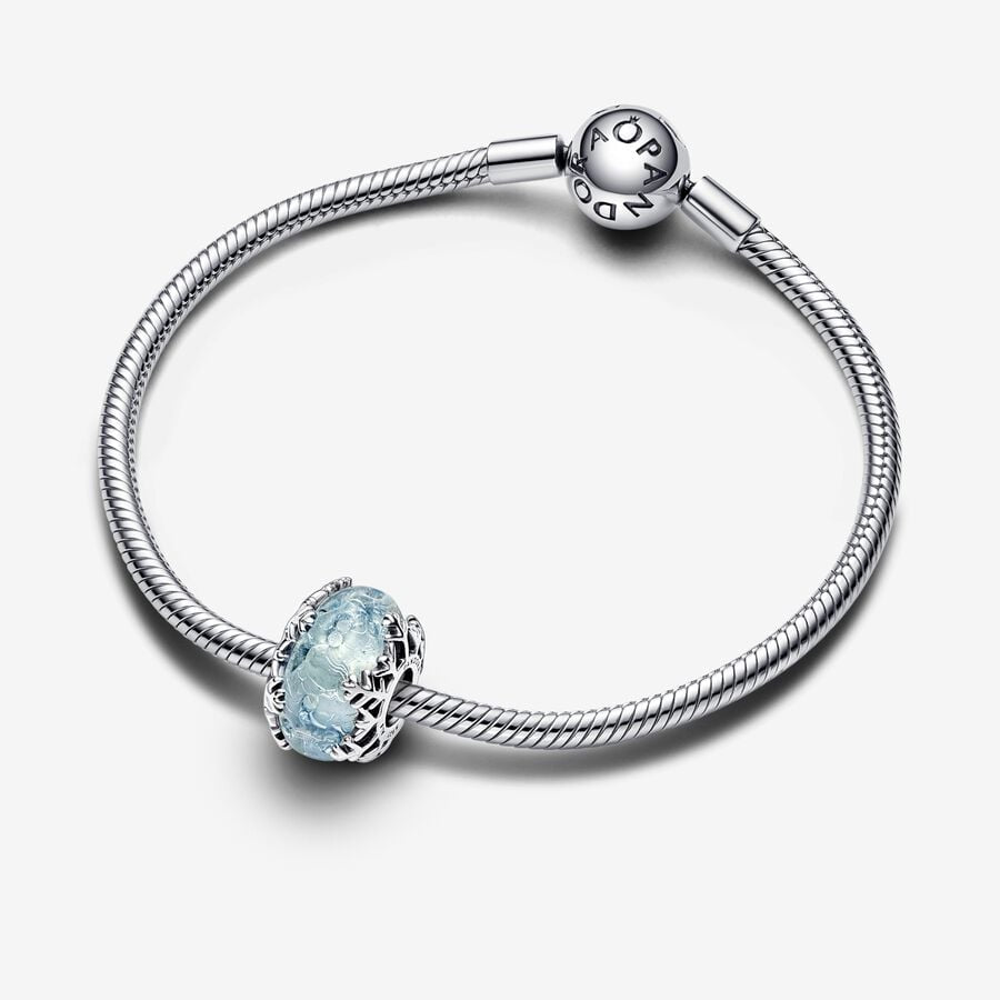 Winter Blue Snowflake Murano Charm