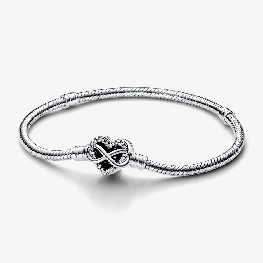 Sparkling Infinity Heart Clasp Snake Chain Bracelet