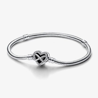 Sparkling Infinity Heart Clasp Snake Chain Bracelet