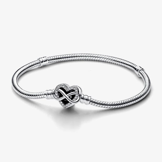 Sparkling Infinity Heart Clasp Snake Chain Bracelet