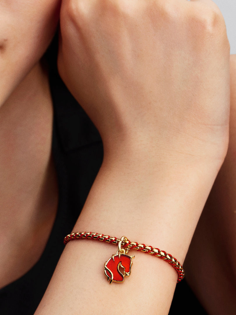Pandora Red Fire Horse Murano Glass Dangle Charm