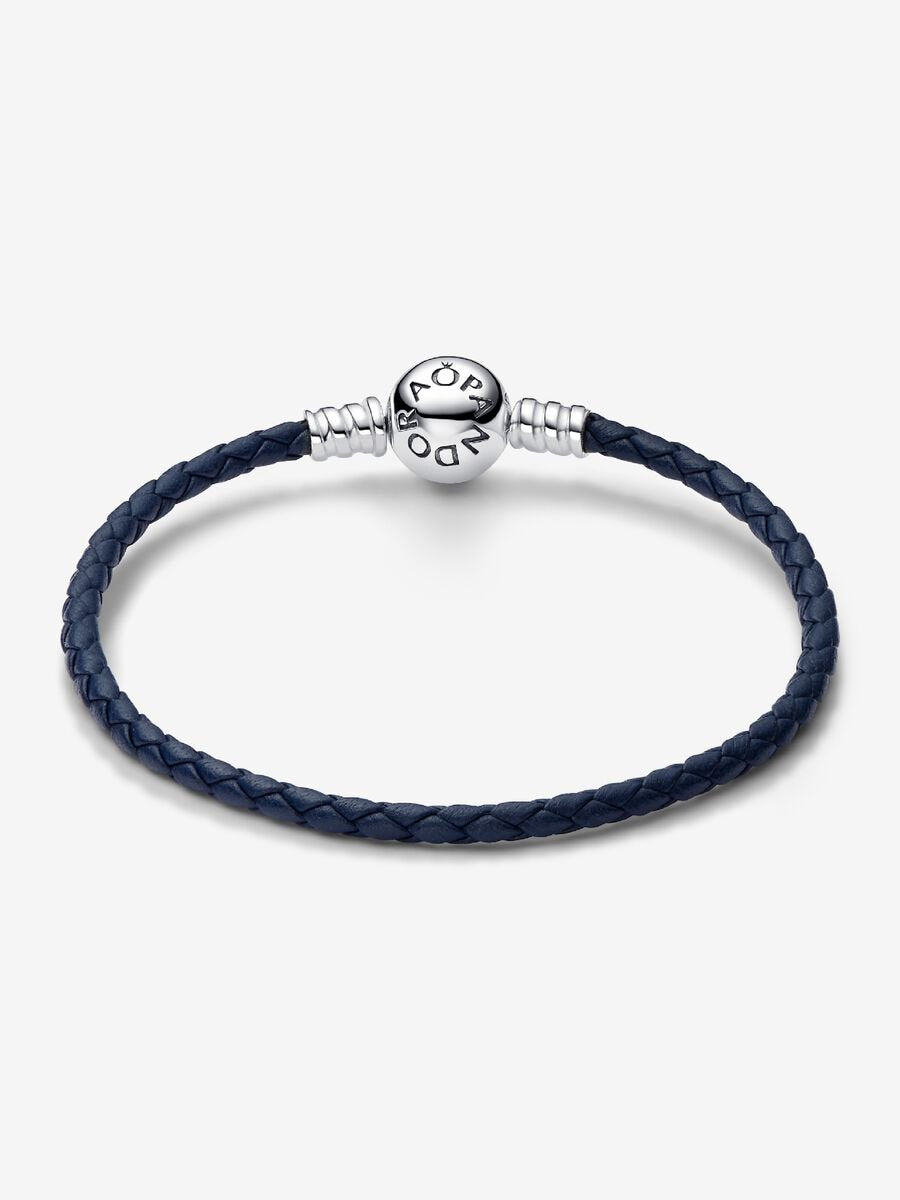 Round Clasp Blue Braided Leather Bracelet