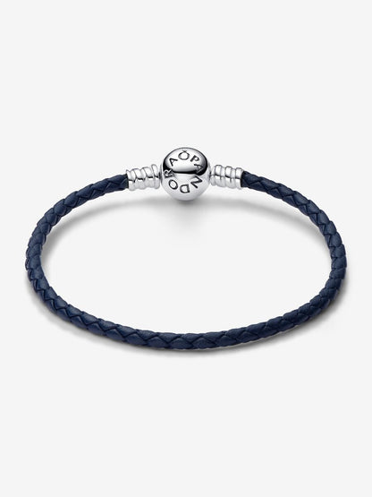 Round Clasp Blue Braided Leather Bracelet