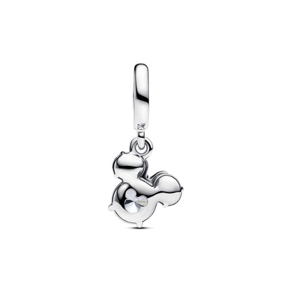 Disney Minnie Mouse Sterling Silver Dangle With Clear Cubic Zirconia And Holo Glittery Red Enamel