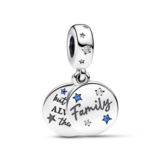 Family Sterling Silver Double Dangle With Stellar Blue Crystal And Clear Cubic Zirconia