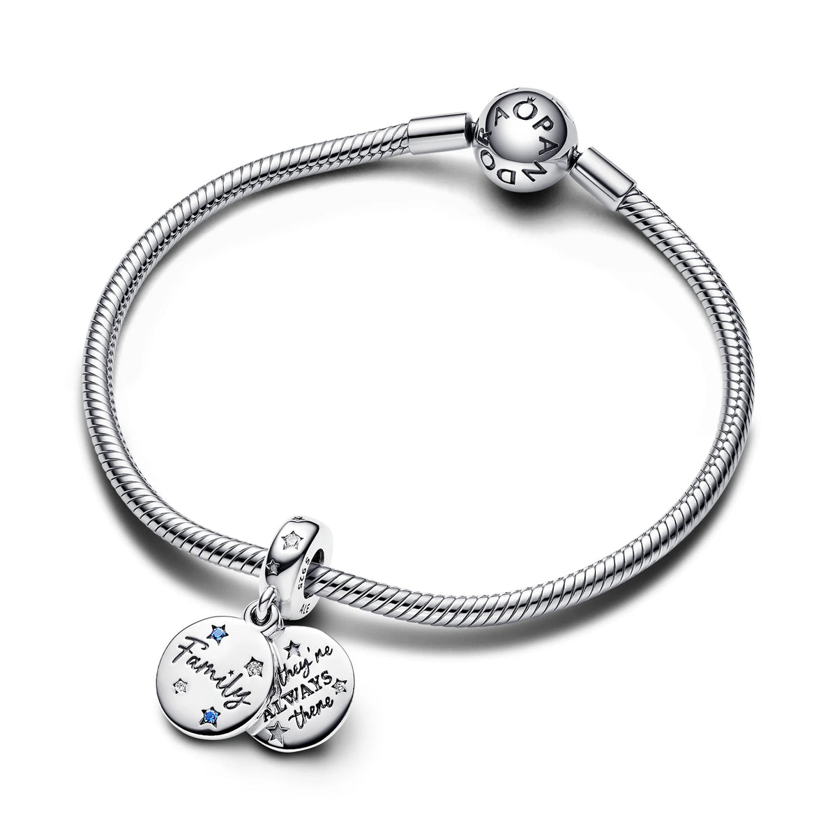 Family Sterling Silver Double Dangle With Stellar Blue Crystal And Clear Cubic Zirconia