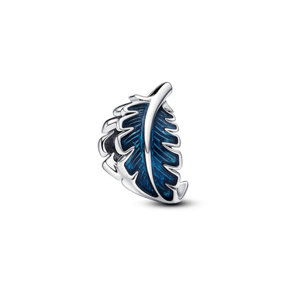 Feather Sterling Silver Charm With Transparent Blue Enamel