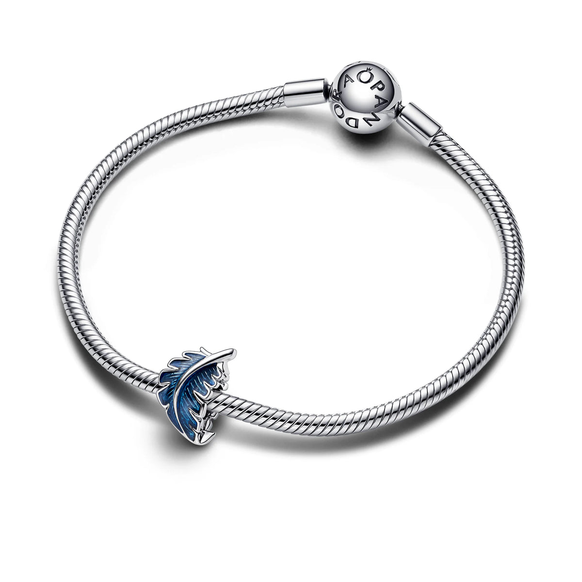 Feather Sterling Silver Charm With Transparent Blue Enamel