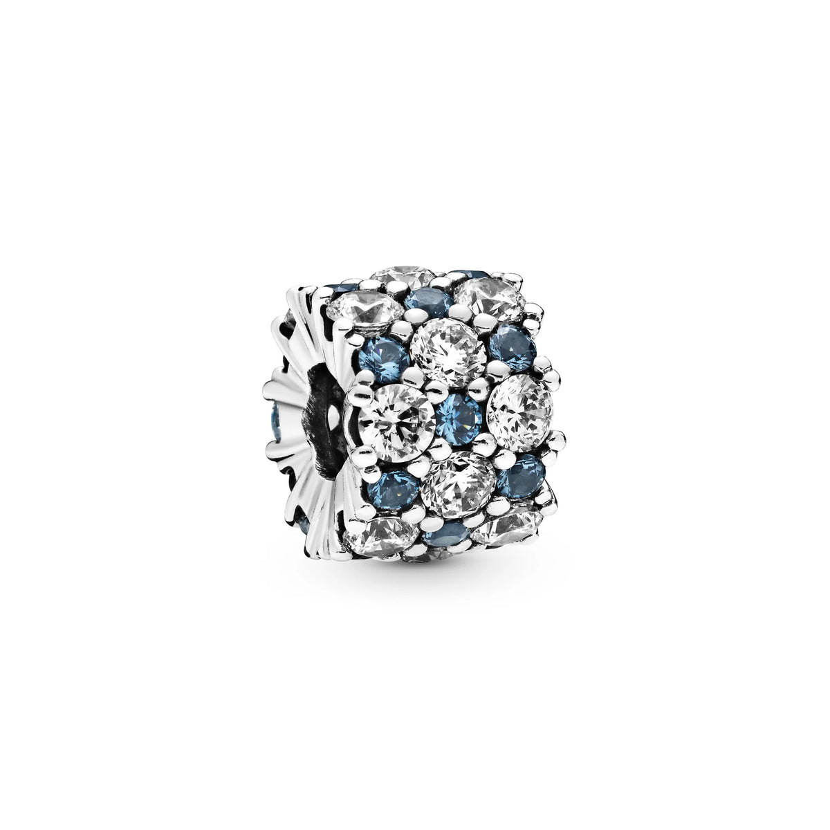 Sterling Silver Charm With Moonlight Blue Crystal And Clear Cubic Zirconia