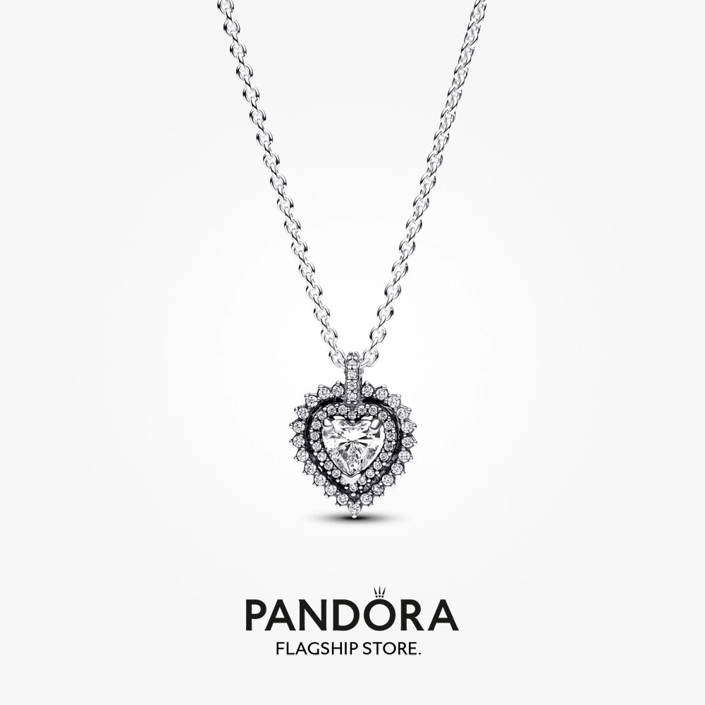 Pandora Sparkling Double Heart Halo Necklace Gift Set - 45CM